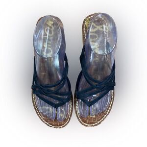 Sam Edelman Reana Wedge Sandals Womens 8.5 Black Leather Cork Platform